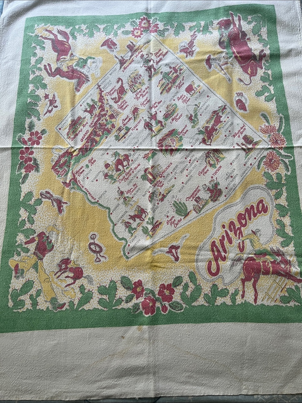 Vintage Arizona Souvenir Cotton Tea Towel Large 50s
